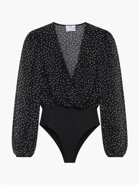 Seven Wonders Black Polka Dot Long-Sleeve One-Piece Bodysuit